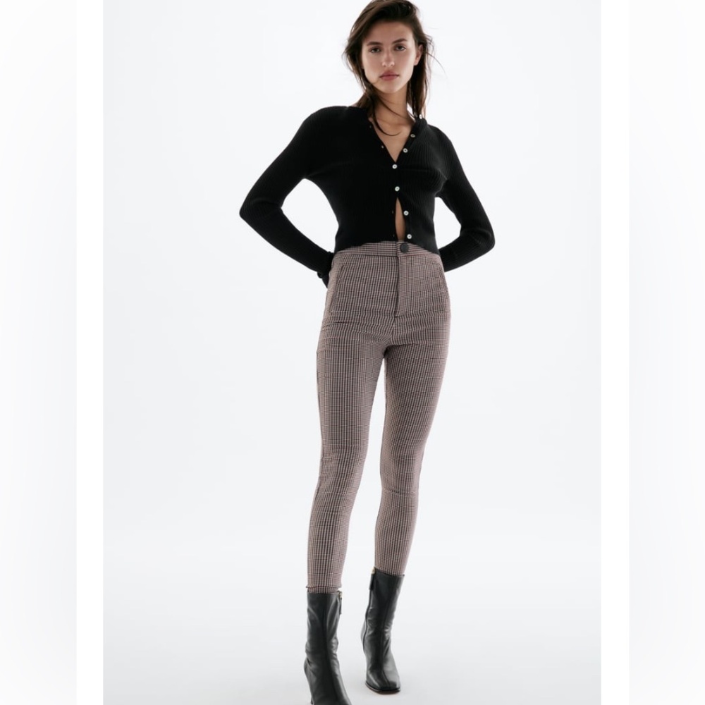 NWT Zara Houndstooth Multicolor Textured Leggings